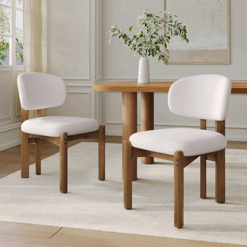 Ensemble de 2 chaises de salle à manger rembourrées beiges Mid-Century, Beige, 2, Beige, Walnut