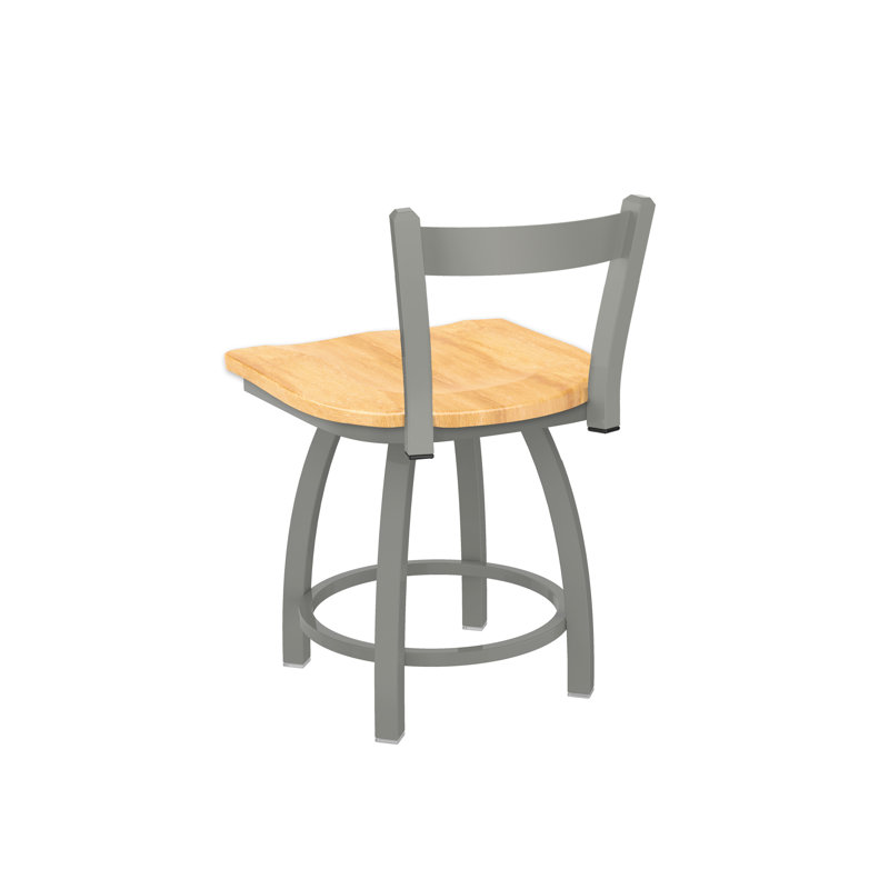 Tabouret de coiffeuse en métal Catalina, Nickel anodisé, Bois - Érable naturel