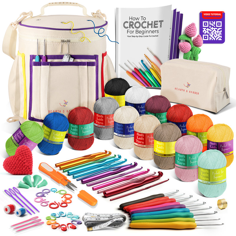 Crochet Kit for Beginners with Step-by-Step Video Tutorials, Beige