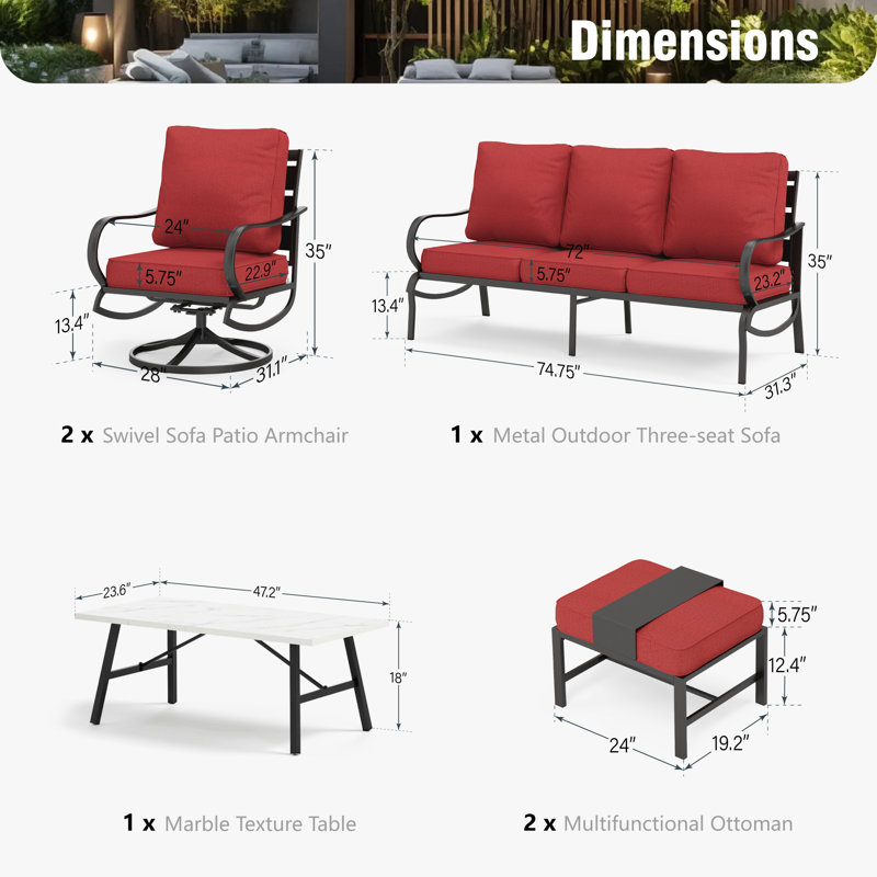 Tapasi 5-7 - Person Patio Conversation Set with Swivel Lounge Chairs & Sofa, Red, Yes