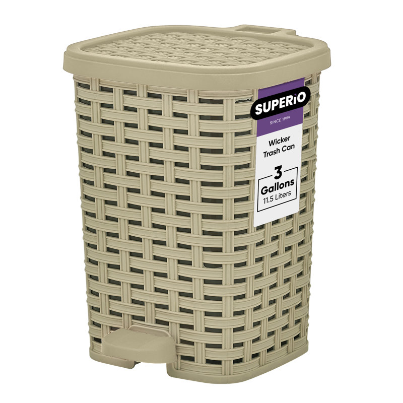 Poubelle à pédale en osier rotin 1,6 gallon, Beige et brun, Capacité: 1,6 gallon (H 13,25 po x l 10 po x P 11