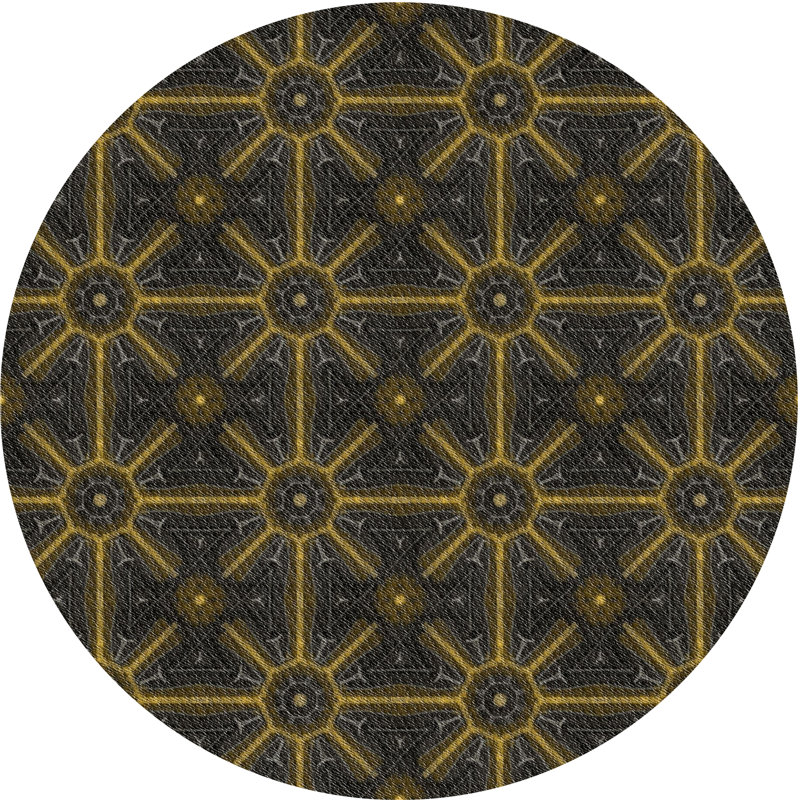 Tapis jaune/noir à motifs, Rond 8 pi