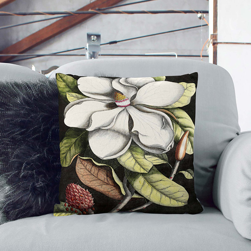 A Laurel Magnolia Tree Floral Square Throw Cushion, White, 55 x 55 cm