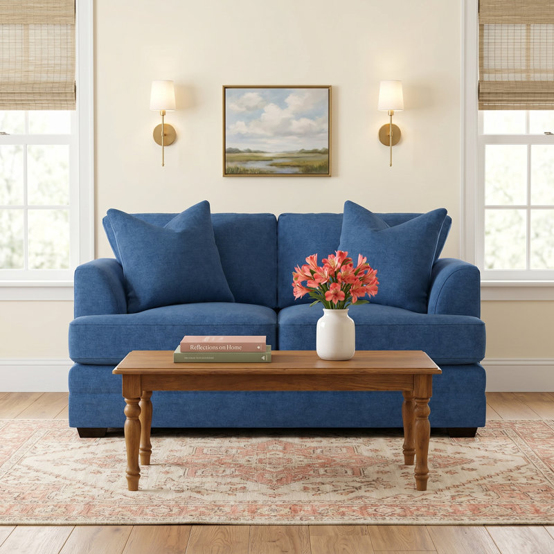 Edan Upholstered Sofa, Bella Ink Blue Performance Velvet