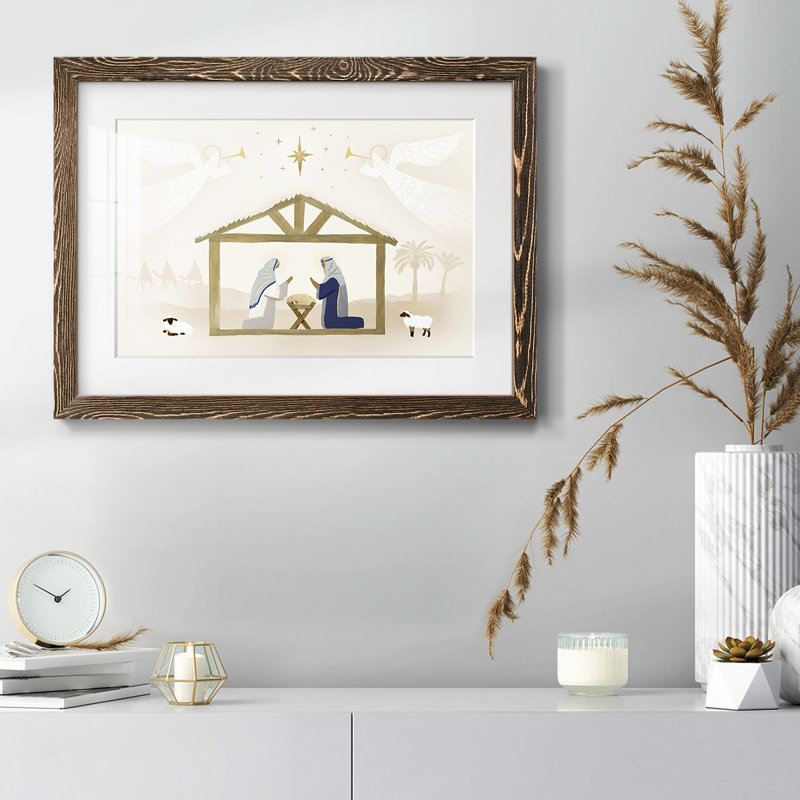 «Away In A Manger Collection», reproduction encadrée sur papier, H 14 po x l 20 po x P 1,5 po, Noyer