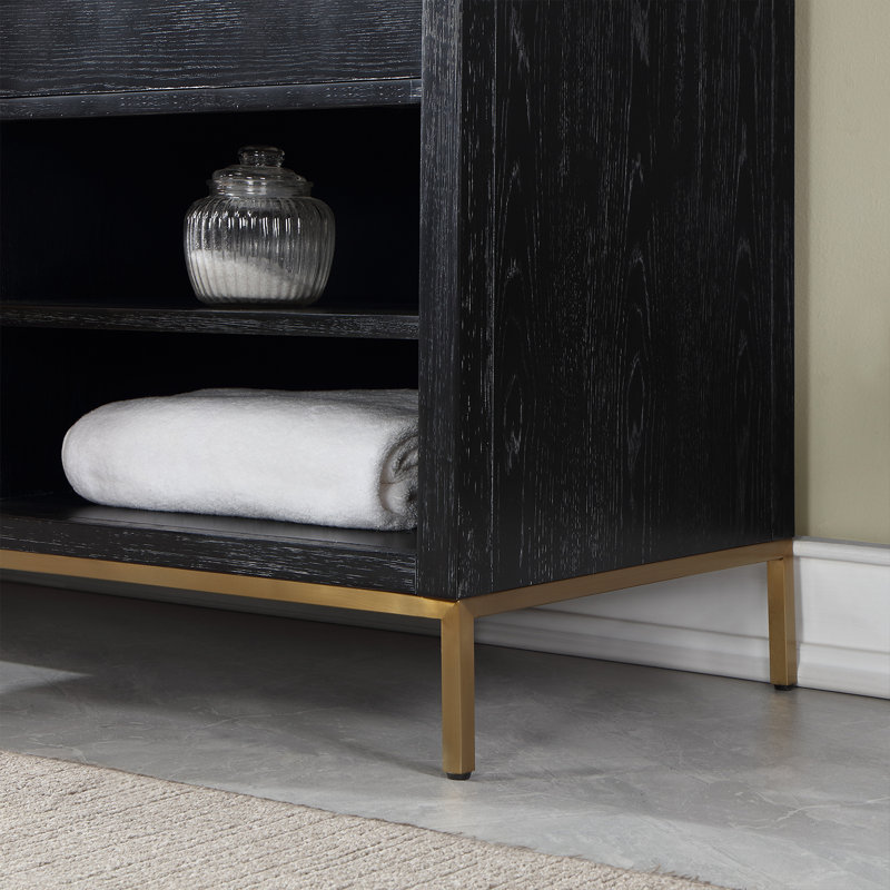Kesia 72'' Double Bathroom Vanity with Cultured Marble Top, Black, Gold