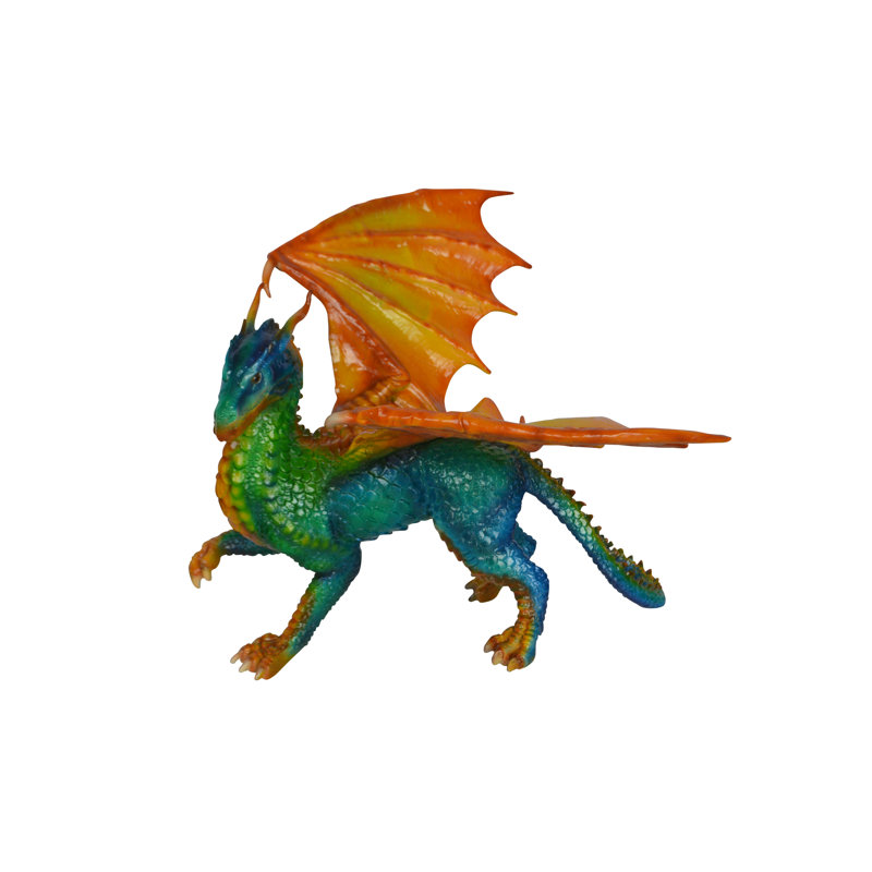 Statue en bronze dragon peint - Taille: L 16 po x l 15 po x H 12 po.