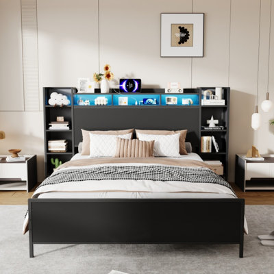 Cadre de lit simple avec station de charge USB et tête de rangement pour la décoration de chambre à coucher moderne