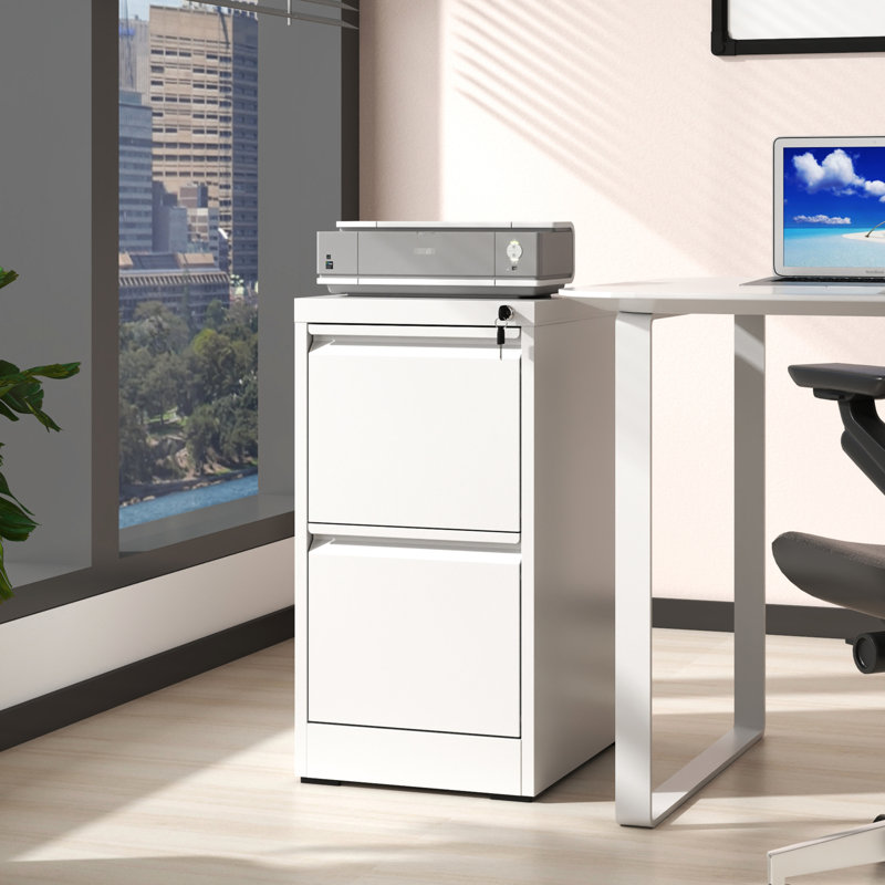 Metal Vertical File Cabinet With Lock, 2 Drawers, For Office, Build, Spacious Organization Office/Home, Storage, White