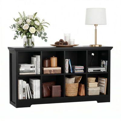 50" Long Console Table, Farmhouse Narrow Sofa Table With 8 Cubies, Behind Couch Table