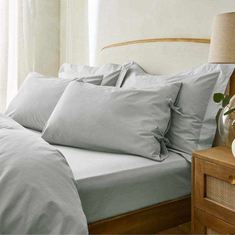 Stiliana 300 Thread Count Stonewashed Cotton Pillowcase Pair with Tie Hem, Mineral Blue