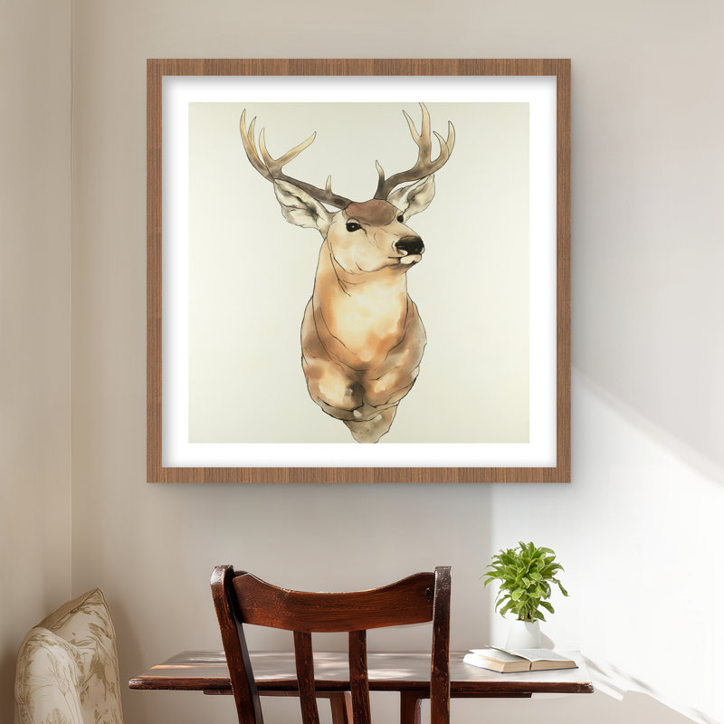 Portrait de cerf - décor de vacances mat brun encadré
