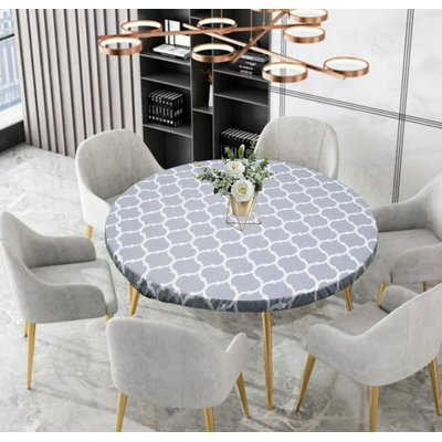 tablecloths prodcuts Waterproof Round Table Cover Fitted Clear Vinyl Tablecloth Elastic Oil-proof Wipeable Indoor Outdoor Plastic Table Cover Blue Leaf