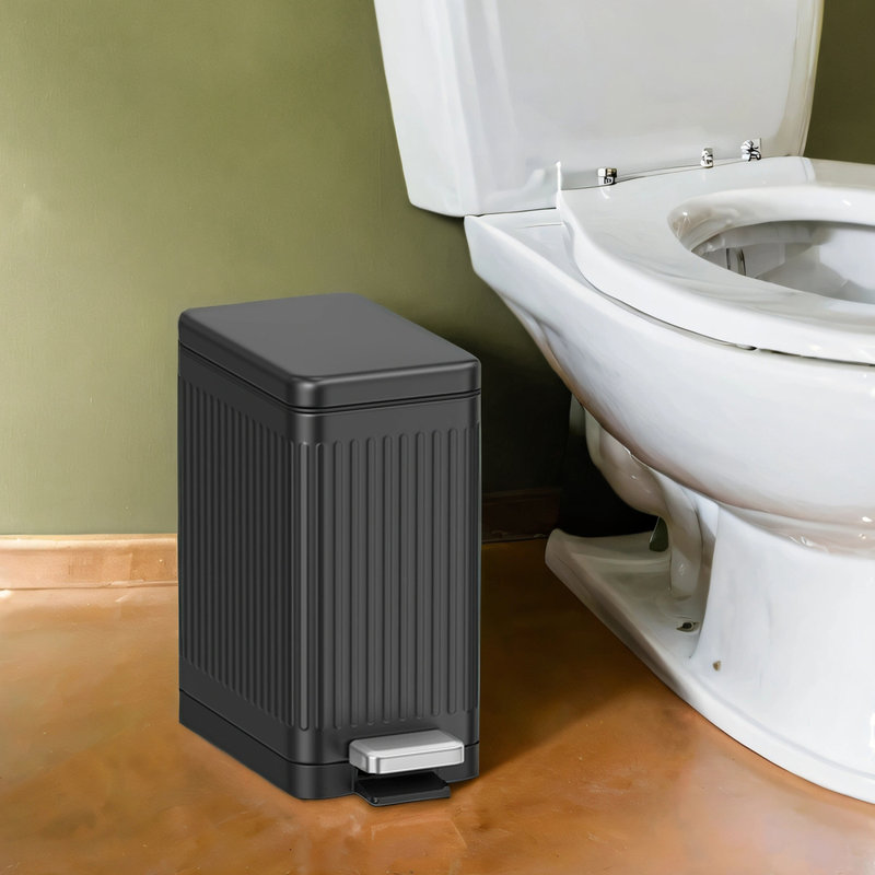 2.6 Gallon Stainless Steel Moisture-Resistant Bathroom Trash Can, Black