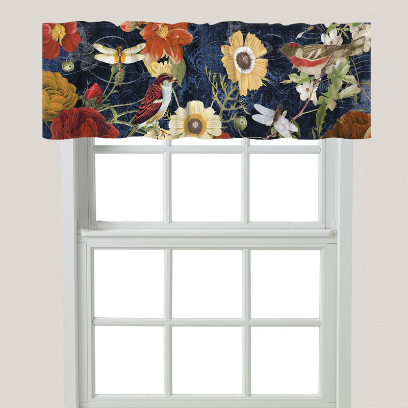 Cantonnière florale sur mesure 60 po en bleu