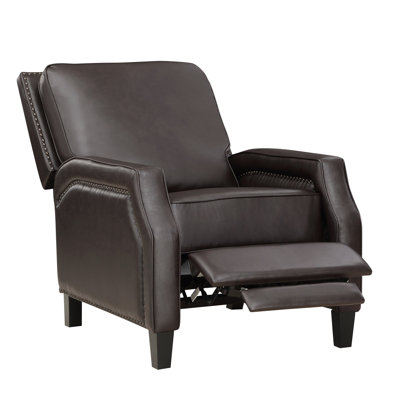 Dark Brown Push Back Recliner, Solid Wood, Comfortable Seat Padding Living Room Removable