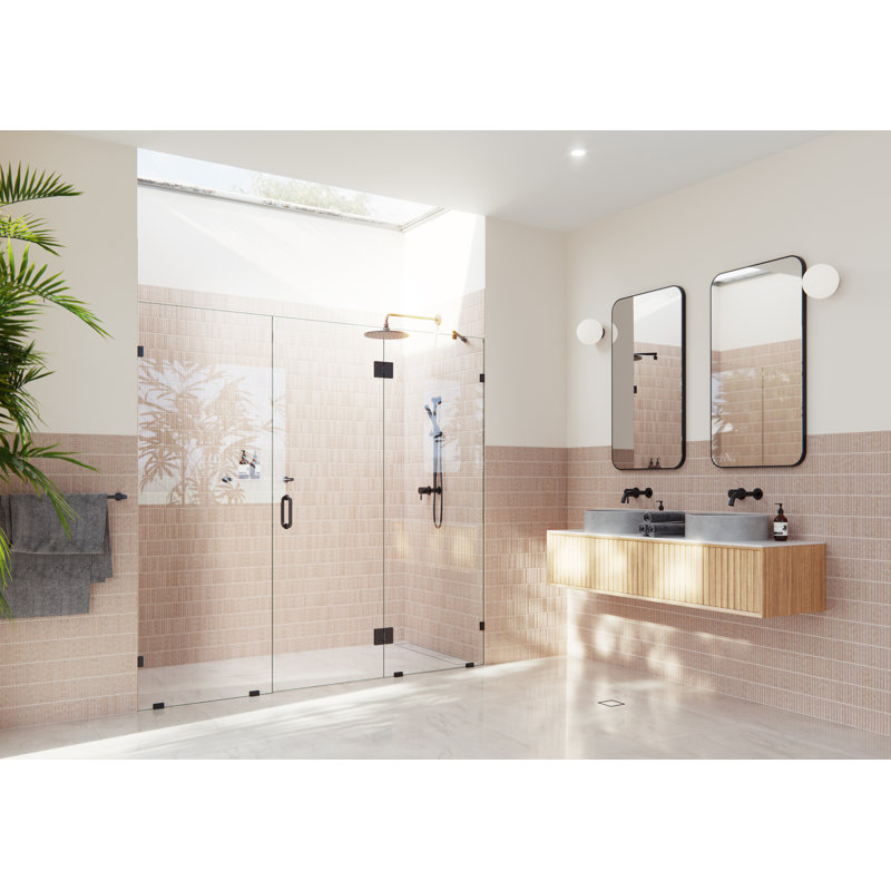Stellar 76.25 in. W x 78 in. H Fully Frameless 3 Panel Inline Glass Hinged Shower Enclosure, Matte Black