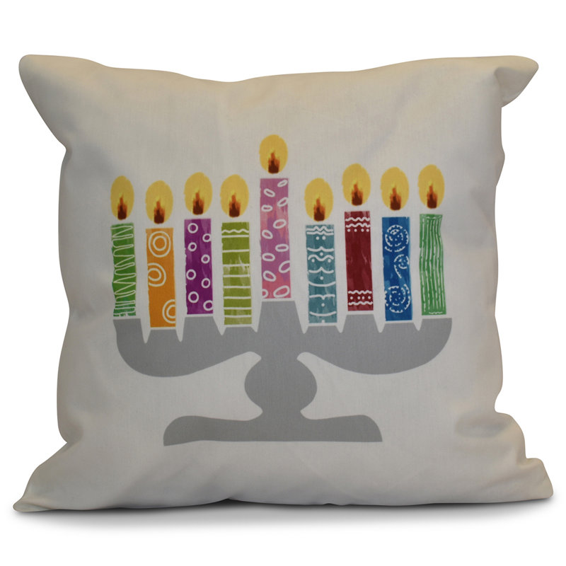 Hanukkah Geometric Reversible Throw Pillow, 16" x 16" , White