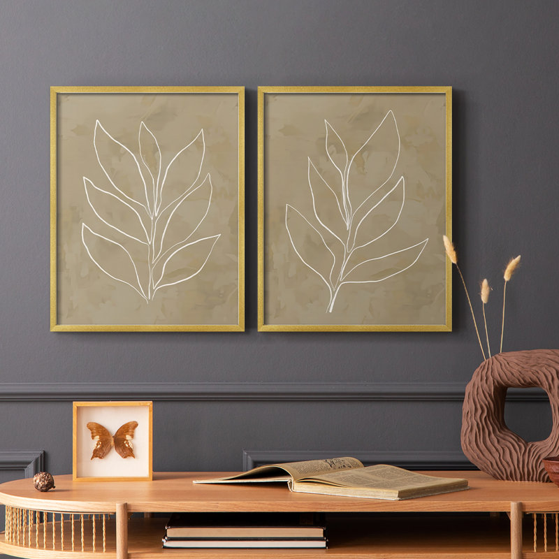 «Leaf Line Art I», reproduction encadrée de qualité supérieure - prête à être accrochée - aucun clou requis - aucun clou requis