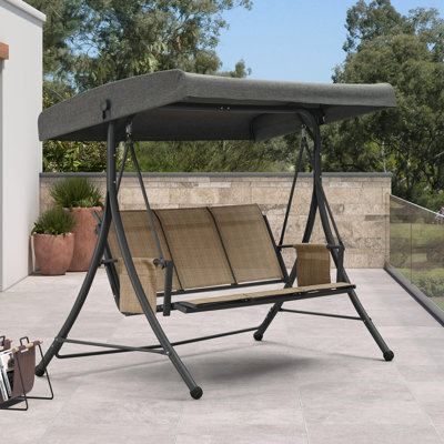Balancelle d'extérieur 3 places avec auvent réglable, balancelle de patio robuste en aluminium pour adultes, idéale pour le patio près de la piscine