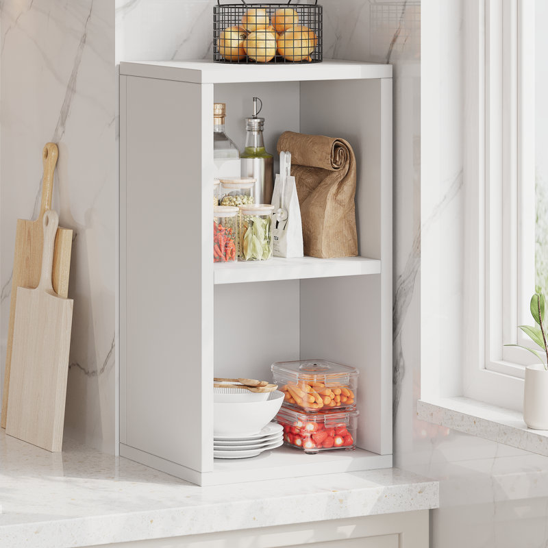 Wooden Bookshelf, Cube Storage Shelf, Floor Organizer for Bedroom, Living Room, (2 Shelves) 23.62"H x 11.81"W x 9.45"D, White