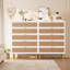 Commode 5 tiroirs en rotin, commode moderne en bois avec tiroirs de rangement profonds pour la chambre à coucher, le salon ou le couloir - Blanc-155079545
