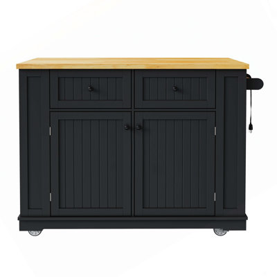 48 Inch Kitchen Island With Drop Leaf,Power Outlet,Internal Storage Rack,Rolling Kitchen Storage Cart On 5 Wheels With 5 Open Side Racks For Kitchen(Not Include Stools)