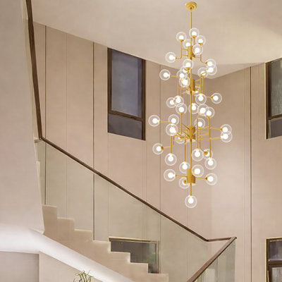 Grand lustre d'escalier moderne en verre 44 lumières (hauteur totale 8,2 pi)