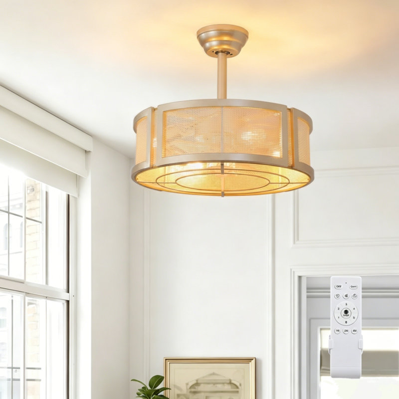 Ventilateur de plafond en cage 19,6 "avec ensemble d'éclairage intégré et télécommande Blashford, Doré
