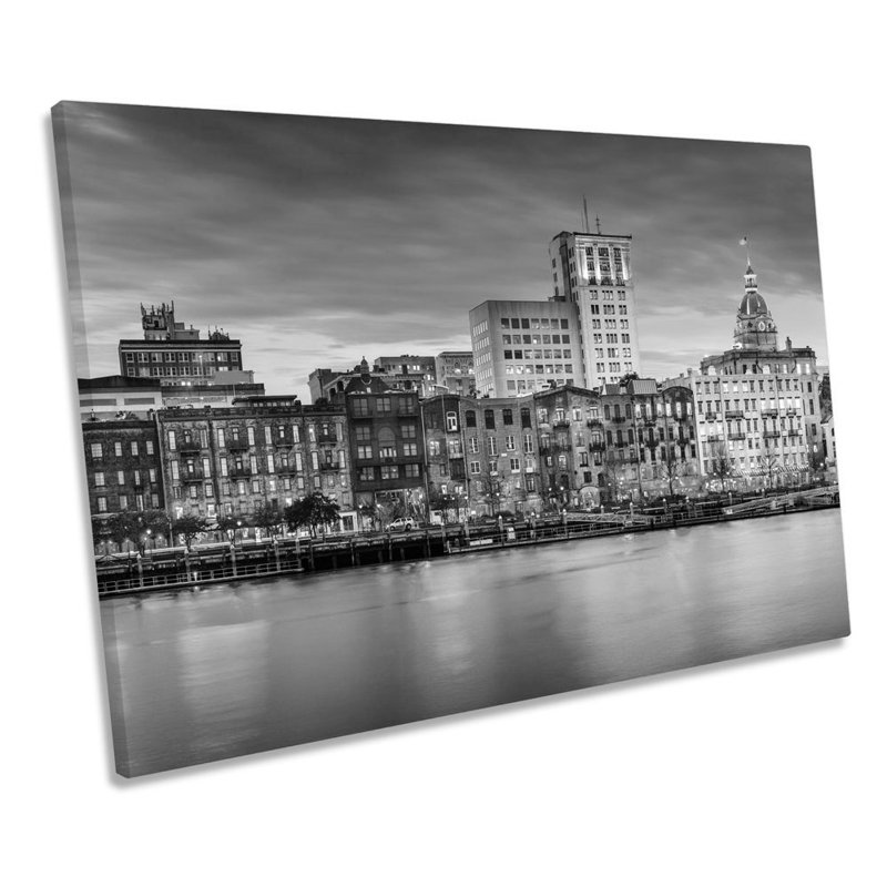 Savannah Georgia City Skyline B&W - Wrapped Canvas Print, 81.3cm H x 121.9cm W x 4cm D