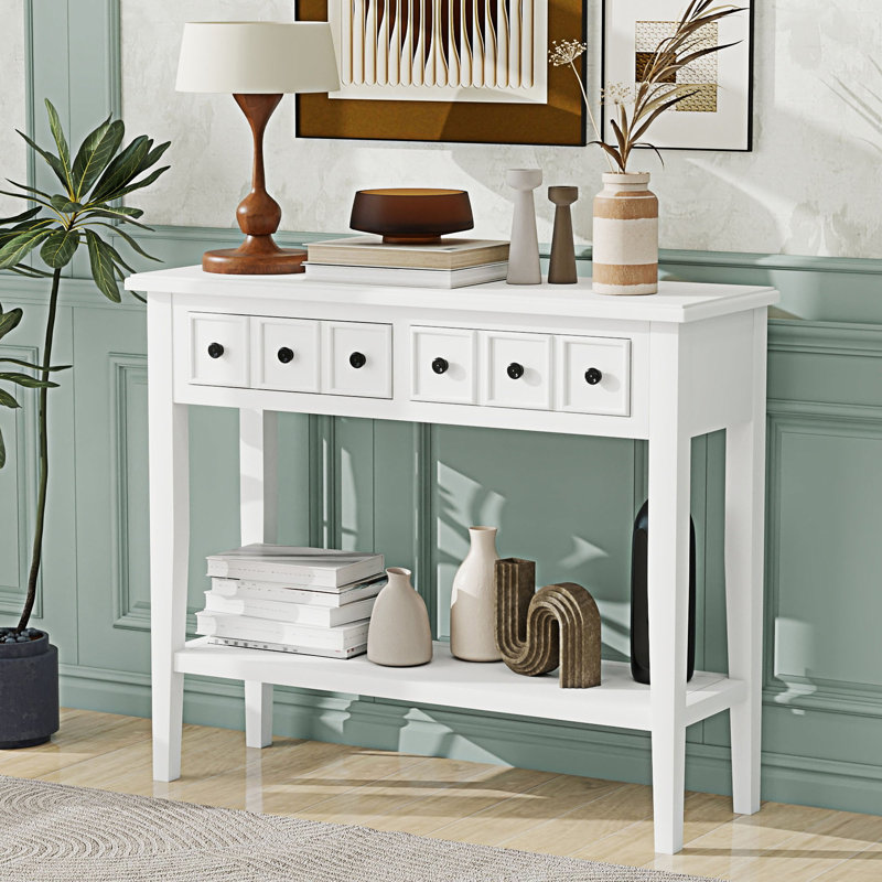 Console d'entrée avec tiroirs et tablette ouverte, Blanc