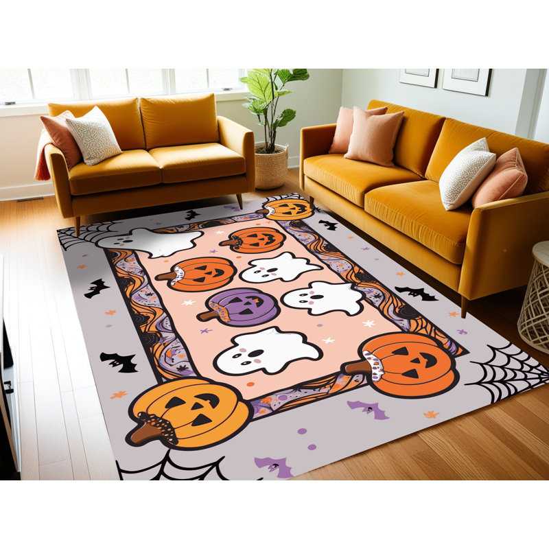 The Holiday Aisle® Washable Halloween Fall Season Holiday Rug, Rectangle 5' x 7'