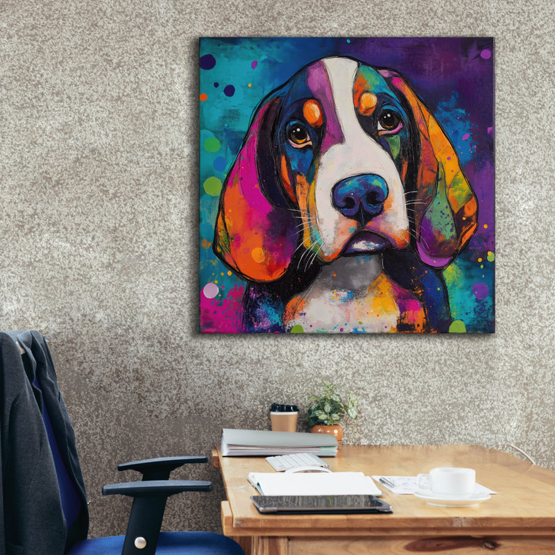 Toile épique Graffiti «Woof Basset Hound» par Rich Monet, 37 po x 37 po