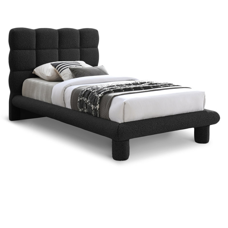 Deco Tufted Panel Bed, Twin, Black Boucle Fabric