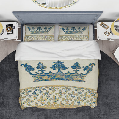 Fleur de Lis Gold Crown - Ornate Glam Duvet Cover Set - Microfiber Polyester