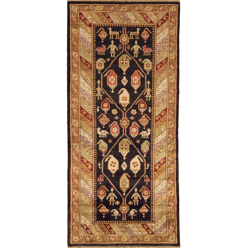 Wool Oriental Area Rug in Black/Brown/Red/Beige, Runner 3'6'' x 6'