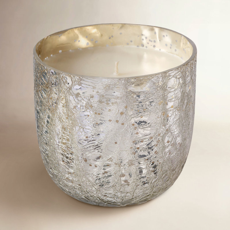 Grande bougie en verre craquelé, baumier et cèdre, Grand verre craquelé en boîte