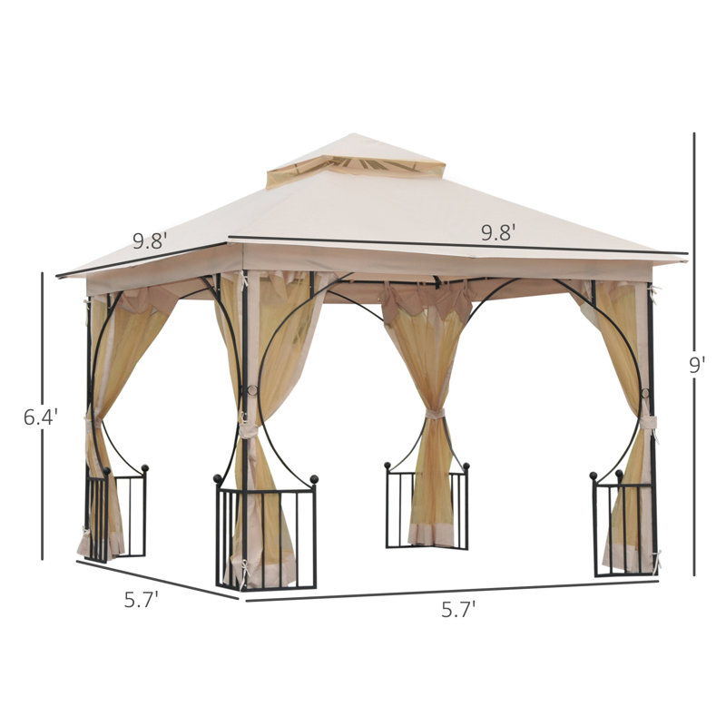 Beige 10' x 10' Steel Frame Patio Gazebo with Mesh Netting