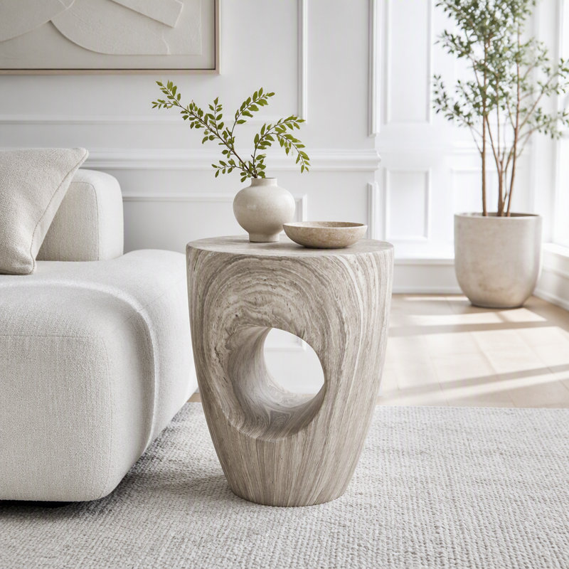 Table d'appoint Modern Modern MgO avec découpe, Gris, marbre