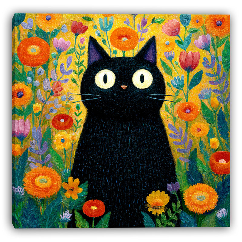 «Bright Eyes Cat in Flowers II», art mural sur toile tendue, H 20 po x l 20 po, 1