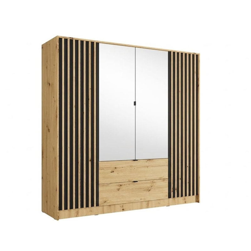 Katania 4-Door Hinged Wardrobe - (W200 x H201 x D55cm), Oak