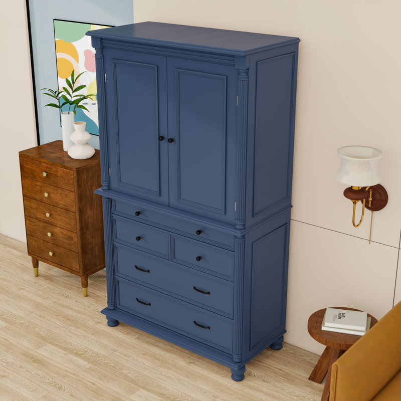 Garde-manger avec armoire de rangement, tiroirs, 2 tablettes réglables et tablettes de porte, Bleu