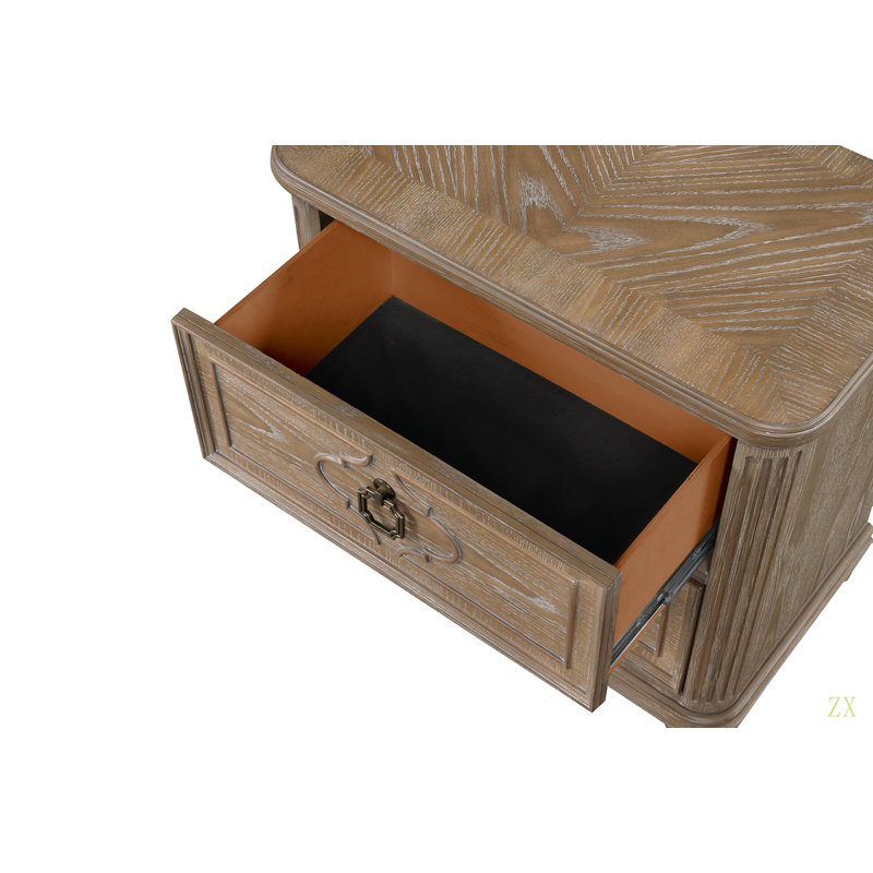 Table de chevet simple en bois massif avec placage rustique simple 1Pc USB-A et USB-C