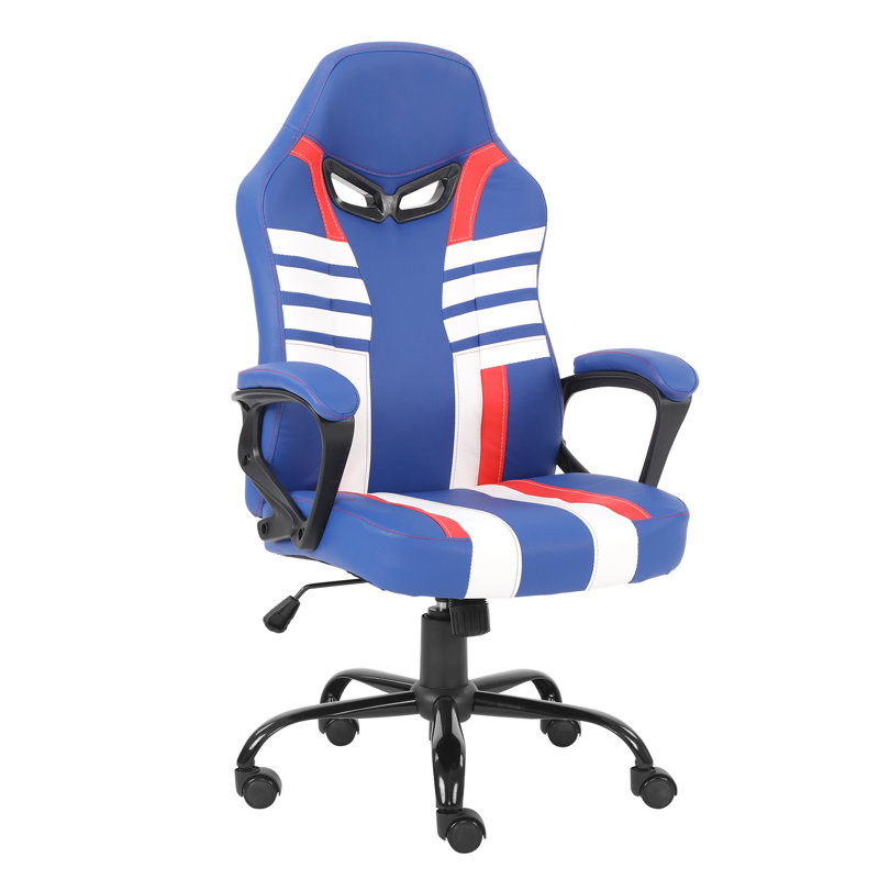 Chaise de jeu ergonomique pivotante à haut dossier, hauteur réglable, bleu et blanc