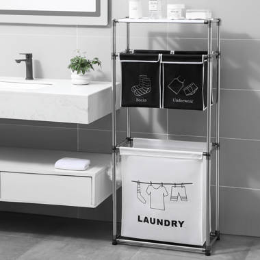 Tilting Laundry Hamper With Shelves, Locking Wheels, 65L, 15.8L X 15.8W X  40H Inches