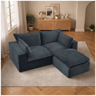 78.8" L-Shaped Corduroy Modular Sectional Sofa with Ottoman, Gray Cloud Couch for Small Spaces, No Assembly Required