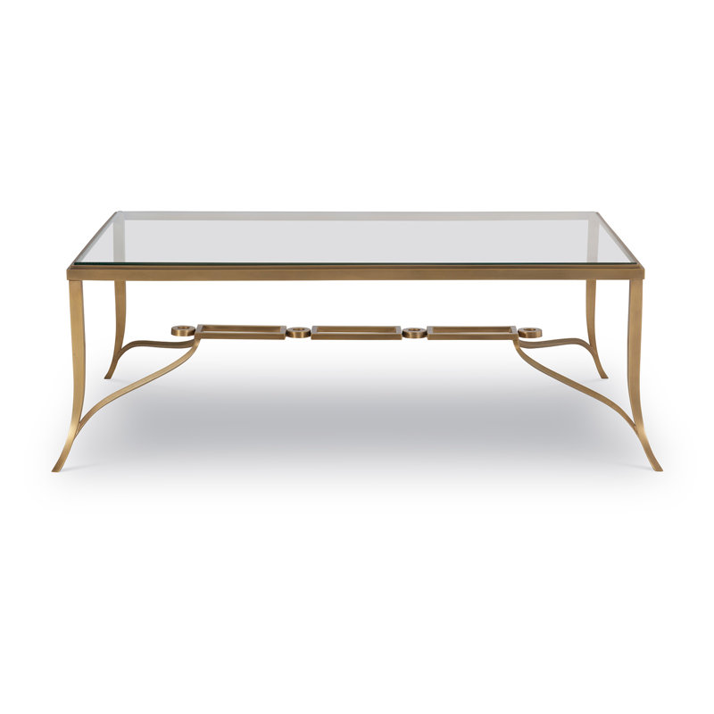 Cortona Antiqued Brass Rectangular Metal & Glass Coffee Table