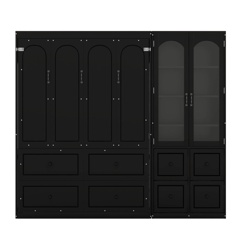Lit escamotable mural avec rangement latéral polyvalent, Black