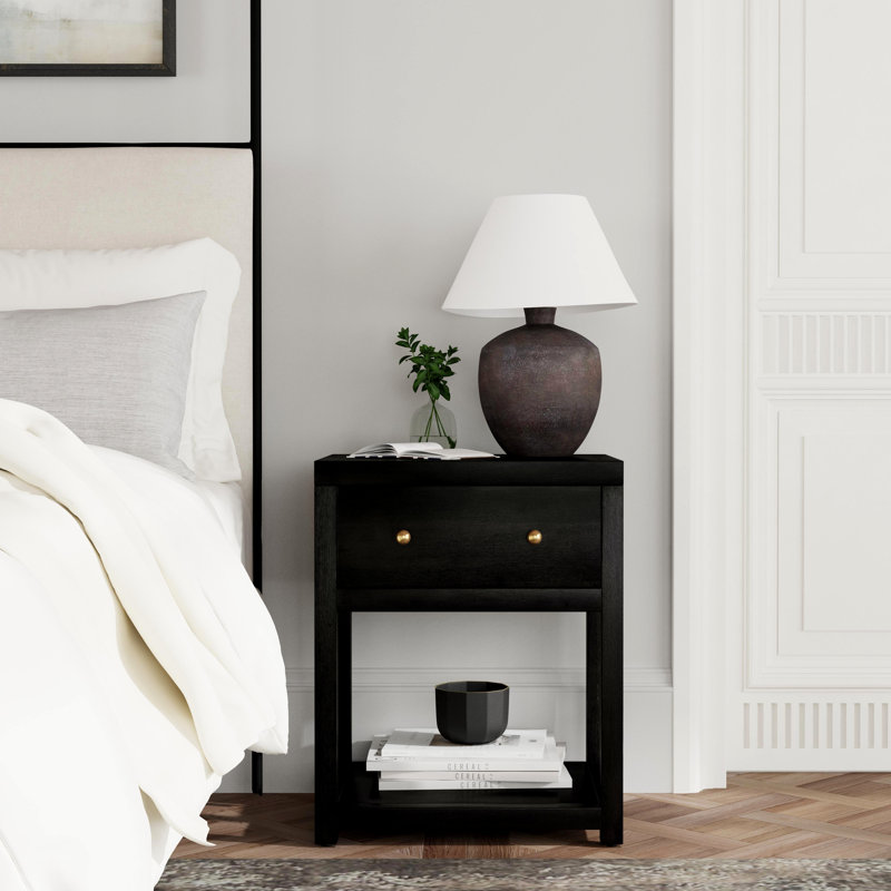 Nora 21 in. W Wood 1 Drawer Small Nightstand with Shelf, Antique Coffee