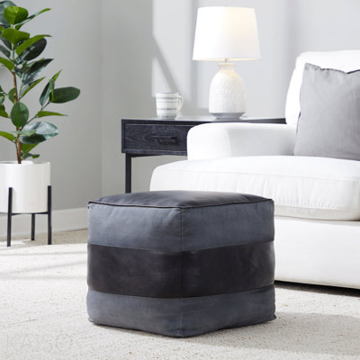 Leather/Canvas Ottoman - Black/Grey